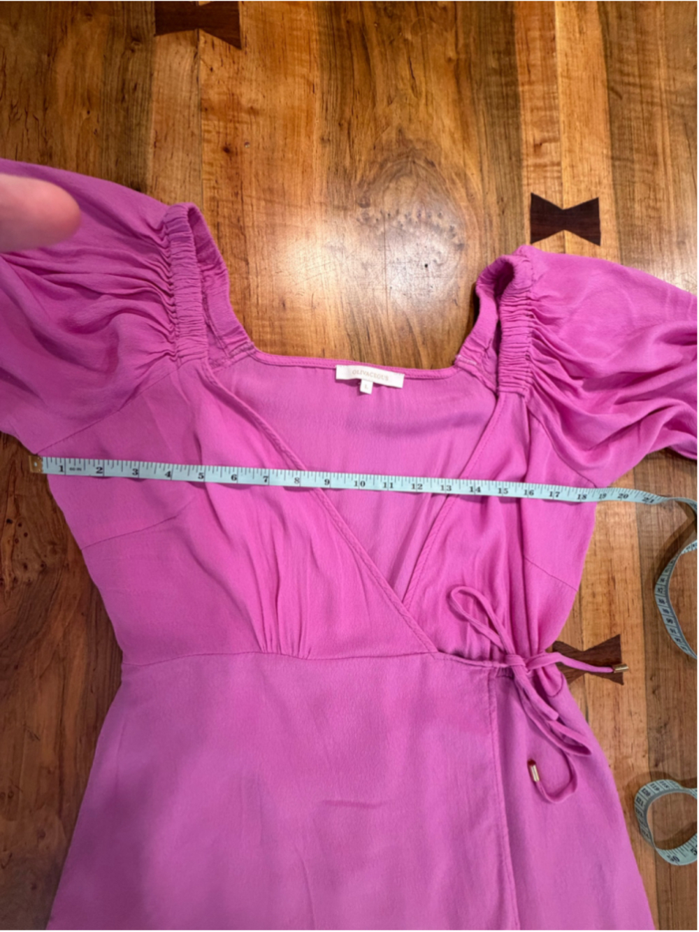 OLIVACEOUS Pink Wrap Maxi Dress Sz L Puff Sleeve Side Slit Cottagecore Boho Summ - Picture 8 of 12
